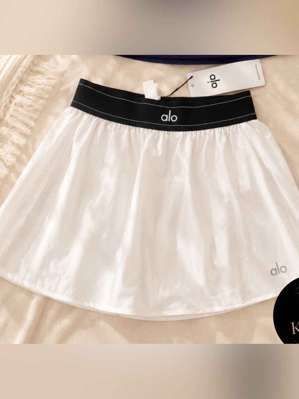 ALO Yoga White Skirt with Black Elastic Waistband